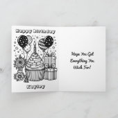 Carte Jolie fille d'Anime Noir avec ballons d'anniversai (Intérieur)