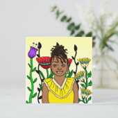 Carte Jolie fille de couleur avec Arrière - plan floral (Debout devant)