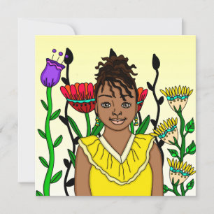 Carte Jolie fille de couleur avec Arrière - plan floral