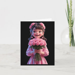 Carte Jolie Fille Enlaçant des Fleurs Design Drôle Unise