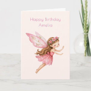 Carte Jolie Fille Fée en Robe Rose Anniversaire Fantaisi