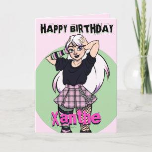 Carte Jolie fille goth caricature rose Anniversaire