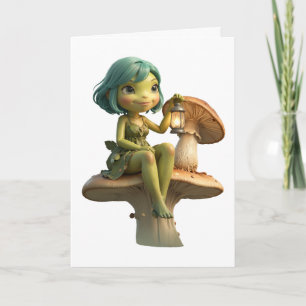 Carte Jolie Fille Grenouille avec Lanterne sur Champigno