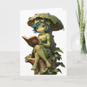 Carte Jolie Fille Grenouille Lisant un Livre Sous une Fe