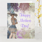 Carte Jolie fille mère fleurie jour (Fleur jaune)