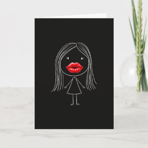 Carte Jolie Fille Minimaliste au Stick Figure avec des L