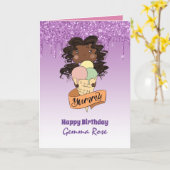 Carte Jolie Fille Noire Anniversaire Fille - Beaucoup de (Fleur jaune)