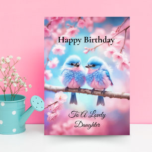 Carte Jolie fille Pastel Fluffy Bluebirds Anniversaire