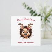 Carte Jolie Fille Rindeer Noël (Debout devant)
