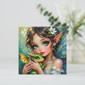 Carte Jolie fille thème fée et dragon (Debout devant)
