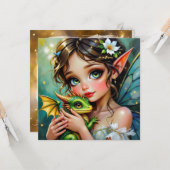 Carte Jolie fille thème fée et dragon (Devant/Arrière en situation)