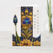 Carte Jolie Fleur Bleue Art Déco Illustration Anniversai (Devant)