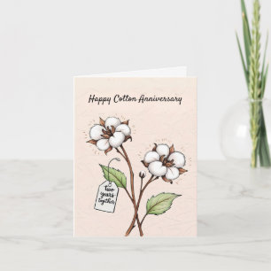 Carte Jolie fleur de coton 2e anniversaire mariage