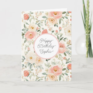 Carte Jolie Fleur Rose Pêche Anniversaire