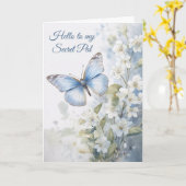 Carte Jolie Fleurs blanches et Papillon bleu Secret Pal (Fleur jaune)