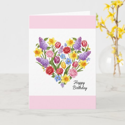 Carte Jolie Fleurs d'Anniversaire Plutôt Joyeuses Coeur  (Fleur jaune)