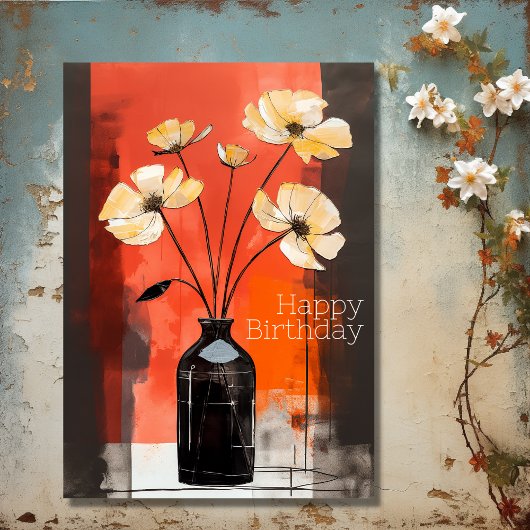 Carte Jolie Fleurs Modernes et Vase Anniversaire