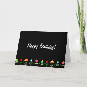 Carte Jolie fleurs populaires rétro Joyeux anniversaire
