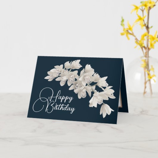 Carte Jolie florale moderne orchidée Flower Navy Anniver (Fleur jaune)