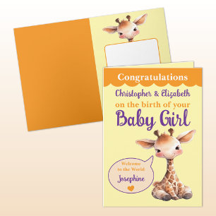 Carte Jolie girafe ajoute des noms orange violet bébé fi