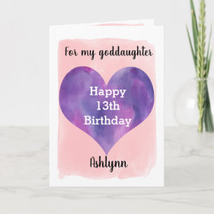 Carte Jolie Godgirl rose et violette 13e anniversaire