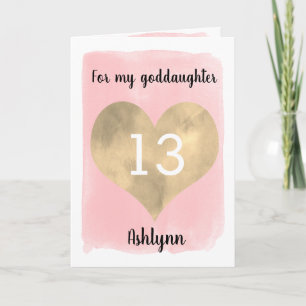 Carte Jolie Gold et rose 13e anniversaire Godgirl