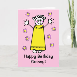 Carte Jolie grand-mère rose faisant un signe de la main,
