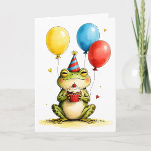 Carte Jolie Grenouille avec Gâteau d'Anniversaire Bon An
