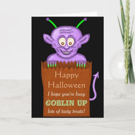 Carte Jolie Halloween Funny Purple Gobelin jeu de dessin (Devant)