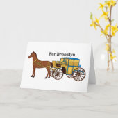 Carte Jolie illustration de cheval et de calèche royale (Fleur jaune)