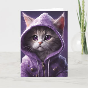 Carte Jolie Kitty dans un Sweat - shirt à capuche violet