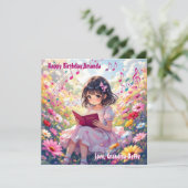 Carte Jolie Lecture Anime Girl | Page de couleur Anniver (Debout devant)