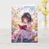 Carte Jolie Lecture Anime Girl | Page de couleur Anniver (Fleur jaune)