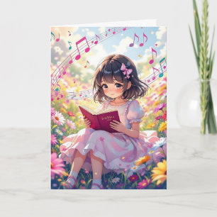 Carte Jolie Lecture Anime Girl Page de couleur Anniver