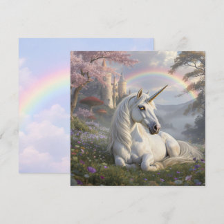 Carte Jolie licorne, château et arc-en-ciel 