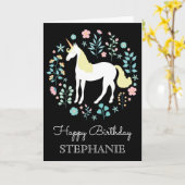 Carte Jolie licorne & Fleurs Noir Personnalisé (Fleur jaune)