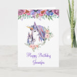 Carte Jolie licorne Maman & Bébé Aquarelle Anniversaire<br><div class="desc">Carte d'anniversaire avec une élégante aquarelle illustrant une mère aquarelle et une licorne de bébé avec crinière violette et ancre. Des fleurs délicates entourent la paire. Bouquet de fleurs aquarelle le long de la bordure supérieure.</div>