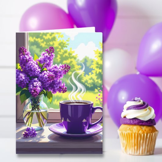 Carte Jolie Lilacs pourpre et café Joyeux Anniversaire m