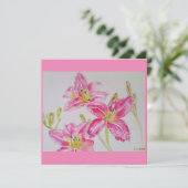 Carte Jolie Lily dans une peinture à l'aquarelle rose su (Debout devant)
