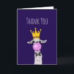 Carte Jolie Llama Illustration Merci<br><div class="desc">Une carte de remerciements avec un lama géant soufflant une bulle rose tout en mâchant de la gomme. Portant une couronne d'or et une cravate d'arc noir. Ce mignon lama n'est visible que du cou vers le haut. A un cou caricaturément long.</div>