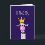 Carte Jolie Llama Illustration Merci<br><div class="desc">Une carte de remerciements avec un lama géant soufflant une bulle rose tout en mâchant de la gomme. Portant une couronne d'or et une cravate d'arc noir. Ce mignon lama n'est visible que du cou vers le haut. A un cou caricaturément long.</div>