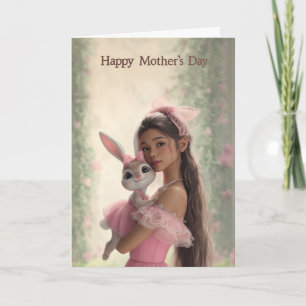Carte Jolie maman tenant un bébé lapin pour la fête des