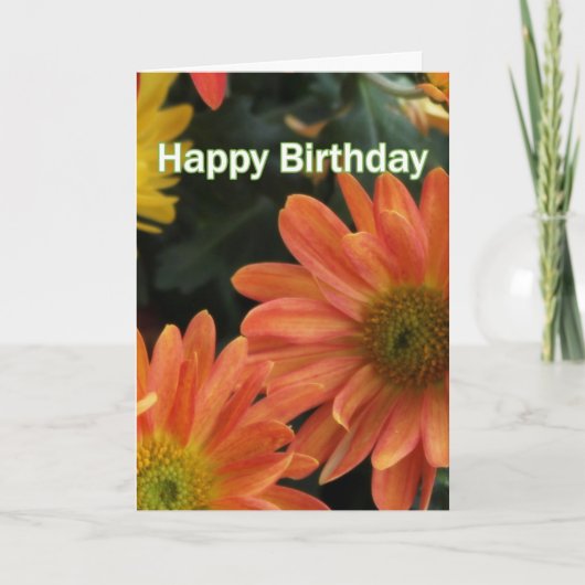 Carte Jolie marguerite orange fleurs joyeux anniversaire (Devant)