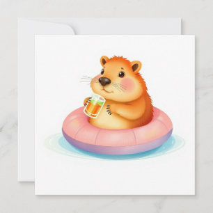 Carte jolie marmotte sur flotteur de piscine buvant amou