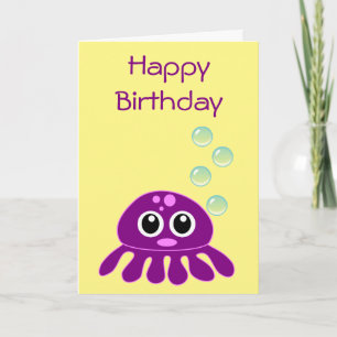 Carte Jolie Méduse Violette Kawaii Joyeux Anniversaire