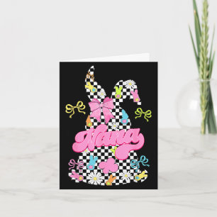 Carte Jolie nounou lapin à carreaux coquette noeud jour