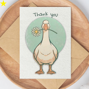 Carte Jolie Oie et Fleur de Marguerite Merci