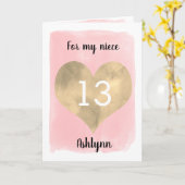 Carte Jolie or et rose 13ème anniversaire nièce (Fleur jaune)