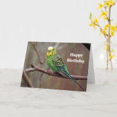 Carte Jolie Perruche verte photo Anniversaire (Fleur jaune)