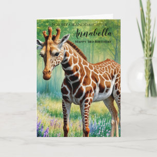 Carte Jolie petite-fille joyeux 3ème anniversaire Girafe